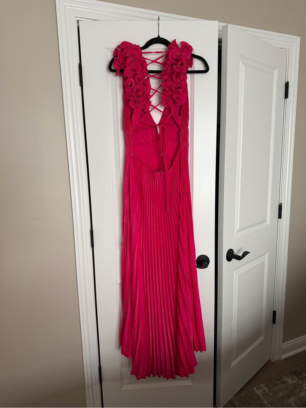 Hello Molly Hot Pink Ruffle Pleated Maxi Dress - Picture 2 of 4